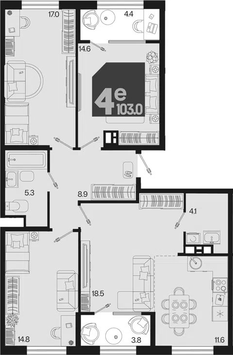 Планировка 4Е-к.кв