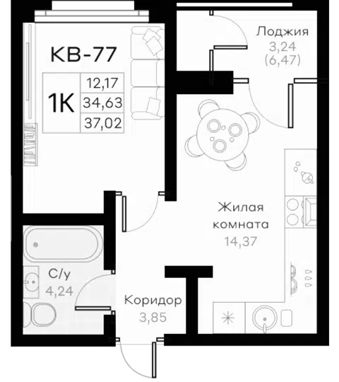 Планировка 1-к.кв