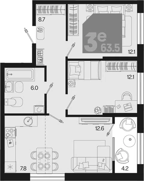 Планировка 3Е-к.кв