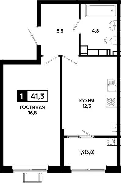 Планировка 1-к.кв