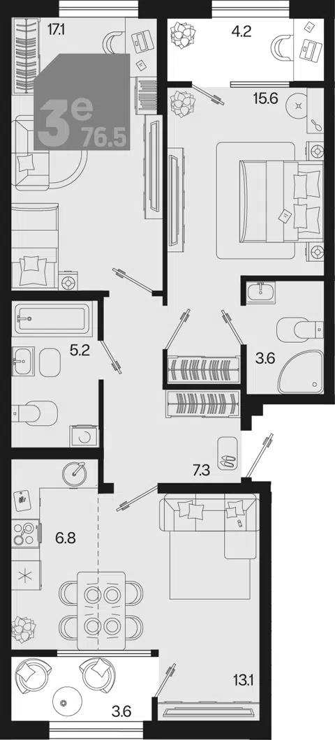 Планировка 3Е-к.кв