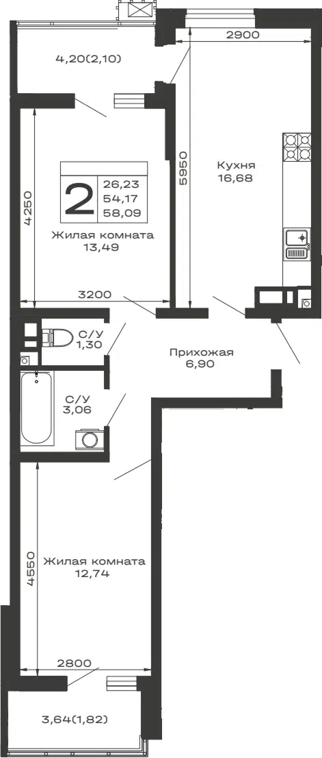 Планировка 2-к.кв
