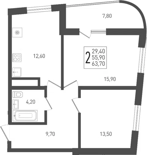 Планировка 2-к.кв
