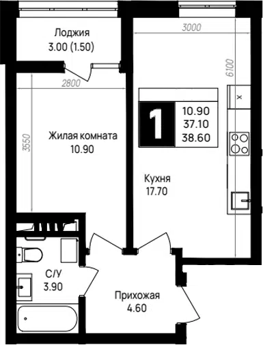Планировка 1-к.кв