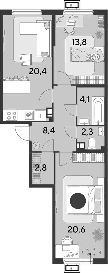 Планировка 3Е-к.кв
