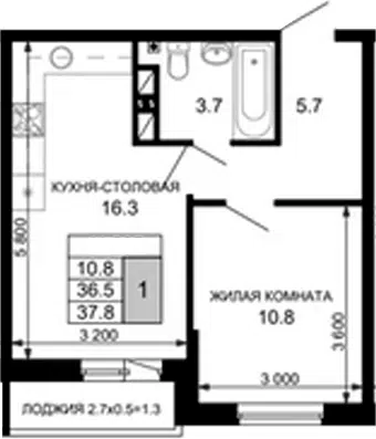 Планировка 1-к.кв