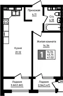 Планировка 1-к.кв