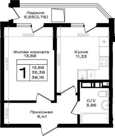 Планировка 1-к.кв