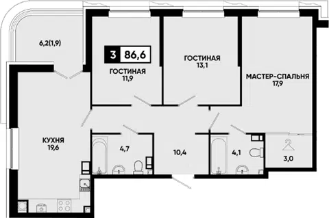 Планировка 3-к.кв