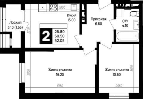 Планировка 2-к.кв