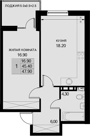 Планировка 1-к.кв