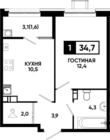 Планировка 1-к.кв
