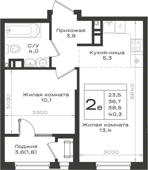 Планировка 2Е-к.кв