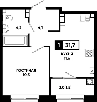 Планировка 1-к.кв