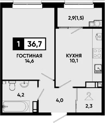 Планировка 1-к.кв
