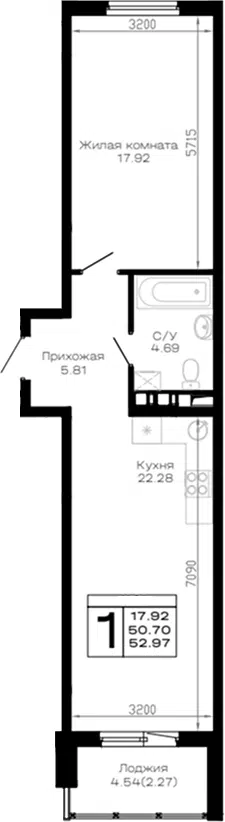 Планировка 1-к.кв