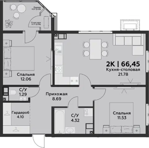 Планировка 3Е-к.кв