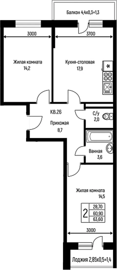Планировка 3Е-к.кв