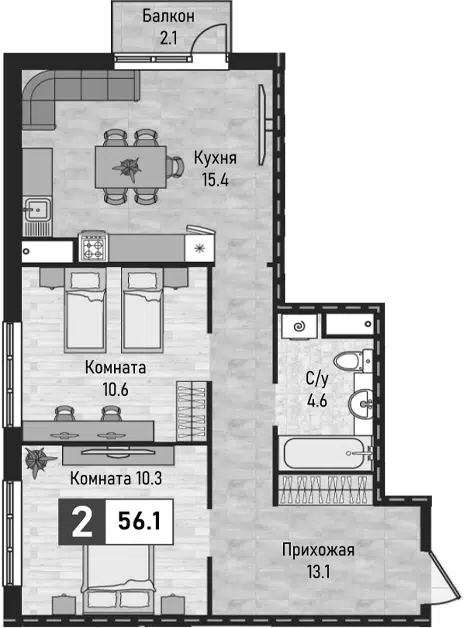 Планировка 2-к.кв