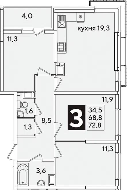 Планировка 4Е-к.кв