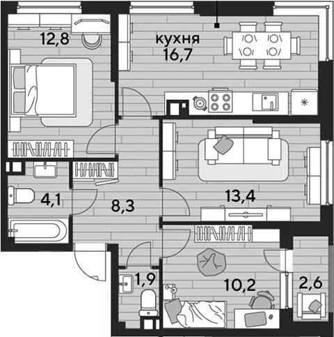Планировка 3-к.кв
