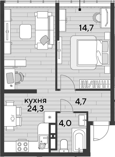 Планировка 1-к.кв