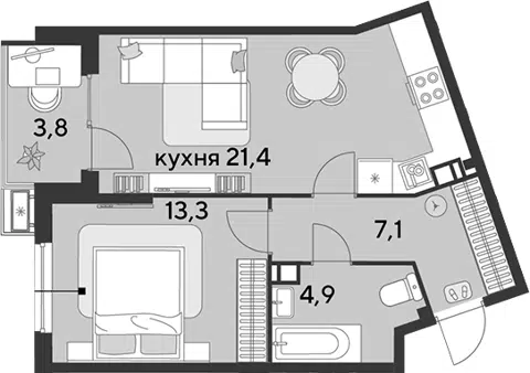 Планировка 2Е-к.кв