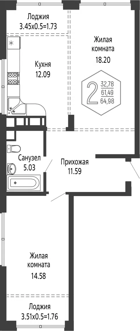 Планировка 2-к.кв
