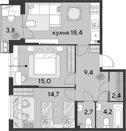 Планировка 3Е-к.кв