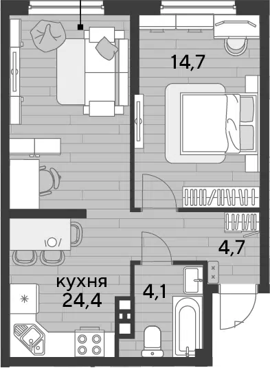 Планировка 1-к.кв
