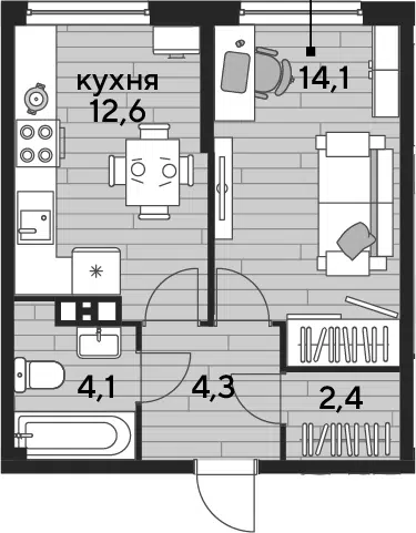 Планировка 1-к.кв
