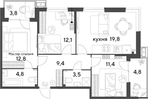 Планировка 4Е-к.кв