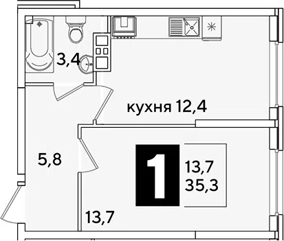 Планировка 1-к.кв