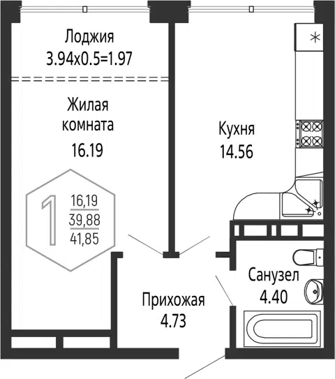 Планировка 1-к.кв