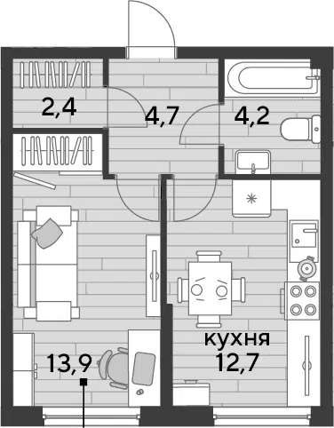 Планировка 1-к.кв