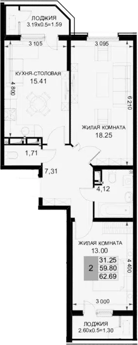 Планировка 2-к.кв