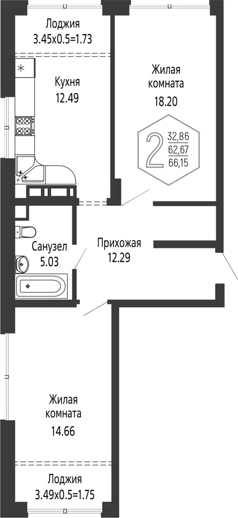 Планировка 2-к.кв