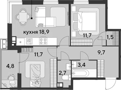 Планировка 3Е-к.кв