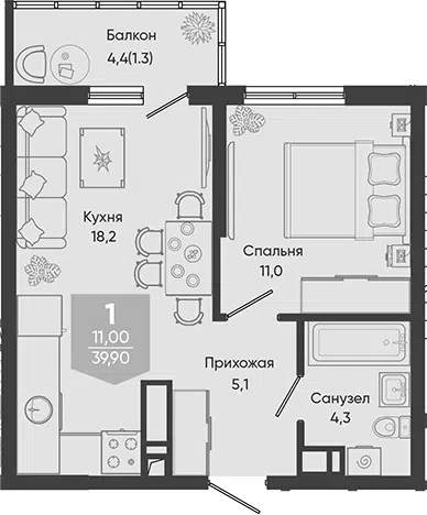 Планировка 2Е-к.кв