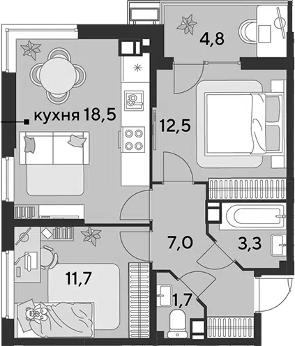 Планировка 3Е-к.кв