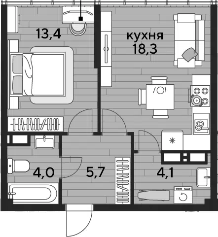Планировка 1-к.кв