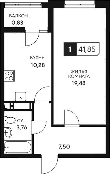 Планировка 1-к.кв