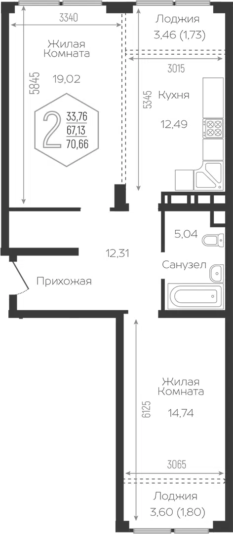 Планировка 2-к.кв