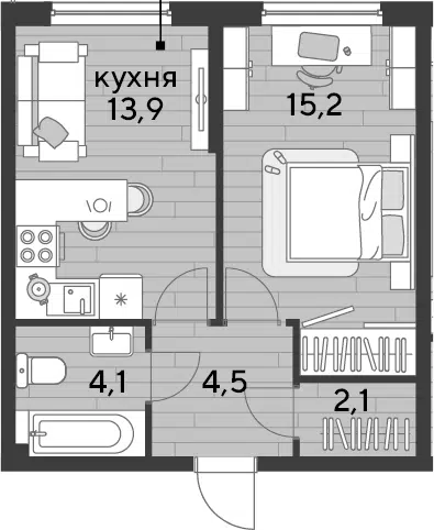 Планировка 1-к.кв