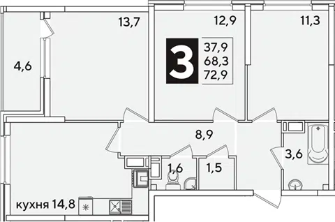 Планировка 3-к.кв