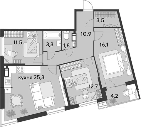 Планировка 4Е-к.кв