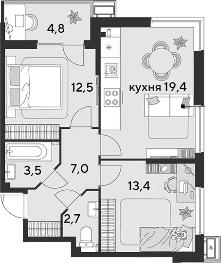 Планировка 3Е-к.кв