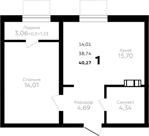 Планировка 1-к.кв