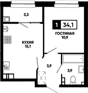 Планировка 1-к.кв