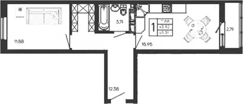 Планировка 1-к.кв